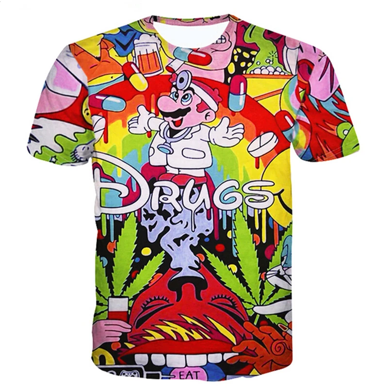 

New Cartoon t shirt Super Mario and drugs print 3d t shirt men/women t-shirt summer funny t shirts Unisex tshirt streetwear tops