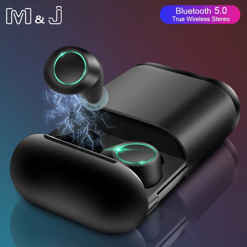 

M&J Bluetooth 5.0 Headphones TWS Earbuds Wireless IPX5 waterproof Earphones Stereo Headset Earphone With Mic and Charging Box