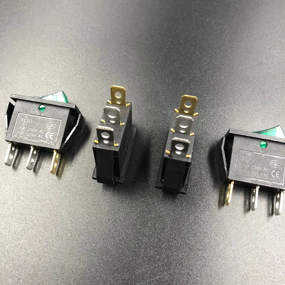 5 шт./лот KCD3 101N16A/250Vac зеленый свет с 2 сторонним черным переключателем вкл/выкл/ВКЛ 3