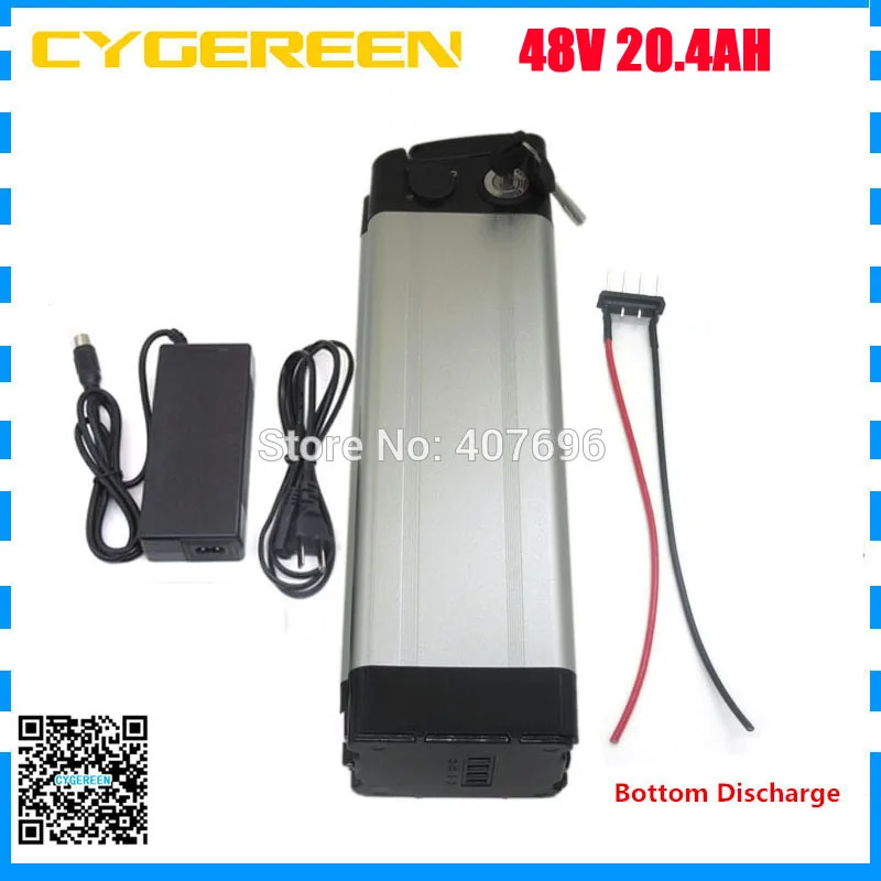 

500W 750W 48v 20.4ah electric bike battery 48V silver fish battery use for LG 3400mah cell 20A BMS with 2A Charger