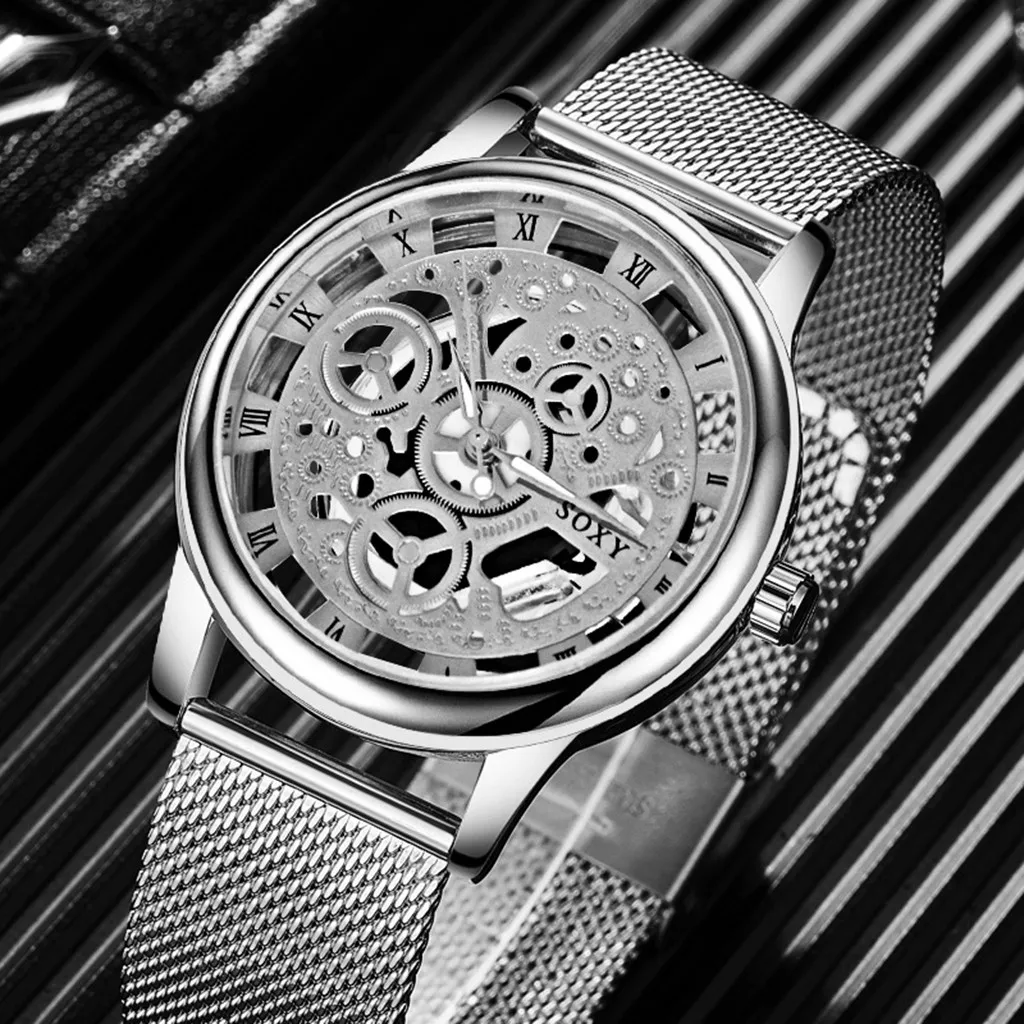 Модные часы серебристые золотые Роскошные полые стальные часы мужские и женские унисекс Hombre кварцевые наручные часы ретро мужские часы наручные