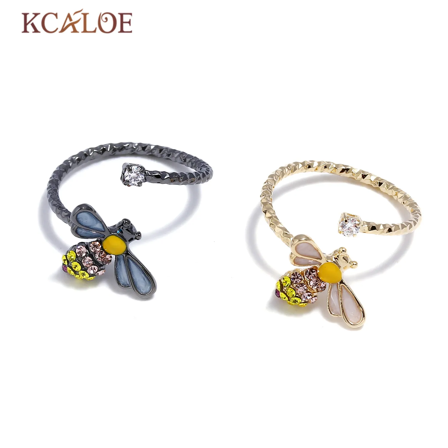 

KCALOE Adjustable Size Animal Rings For Women Colorful Rhinestone Drip Bee Open Crystal Ring Gold Color Black Gun Plated Jewelry