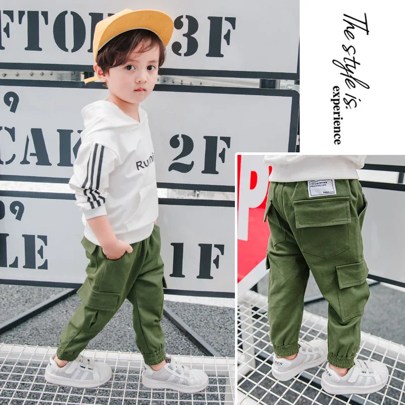 Online Mode Kinder Jungen Casual Hosen Kleinkind Hosen Jungen Hosen 2018 Neue Armee Grün Patch Tasche Teen Cargo Hosen Größe 3  10 jahre