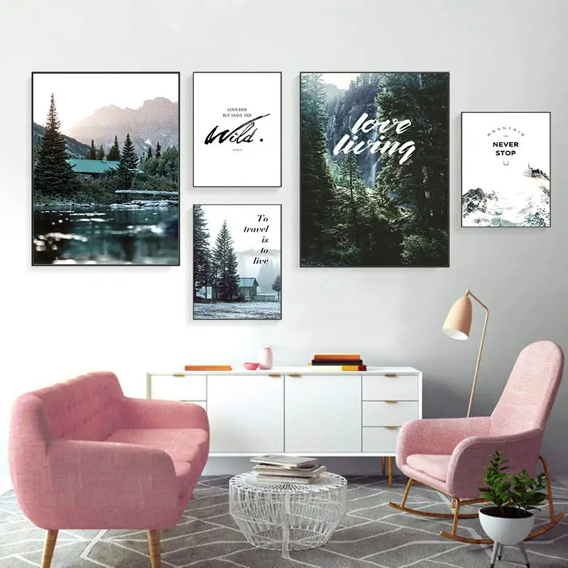 

Forest Tree House Landscape Canvas Poster Nordic Style Beach Wall Art Print Painting Decoration Picture Scandinavian Home Decor