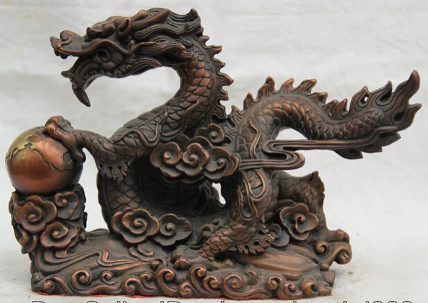 

JP S0524 8 " Chinese Bronze folk Zodiac Year success Dragon play pearl Statue sculpture (B0413)