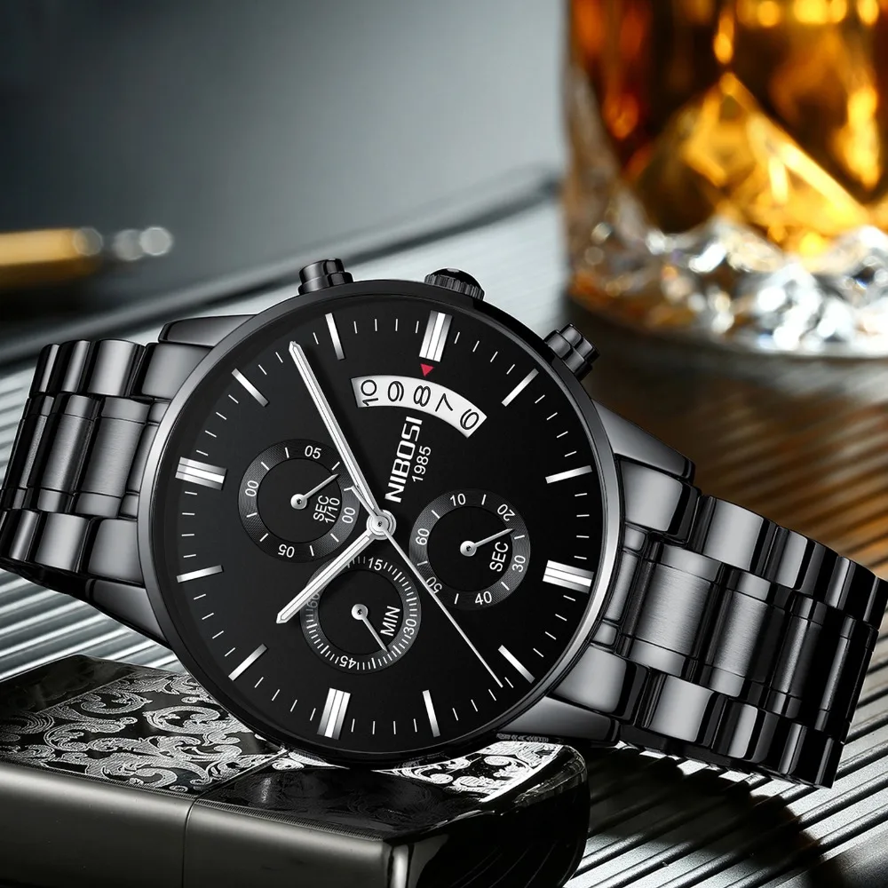 NIBOSI Роскошные для мужчин часы кварцевые ультра тонкие часы мужской водостойкий спортивные модные часы повседневное наручные часы Relogio