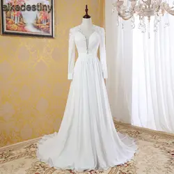 Sikedestiny Vestido de Noiva глубокий v-образным вырезом из бисера Свадебные платья Robe de Mariage Sexy Back Часовня Поезд платья невесты