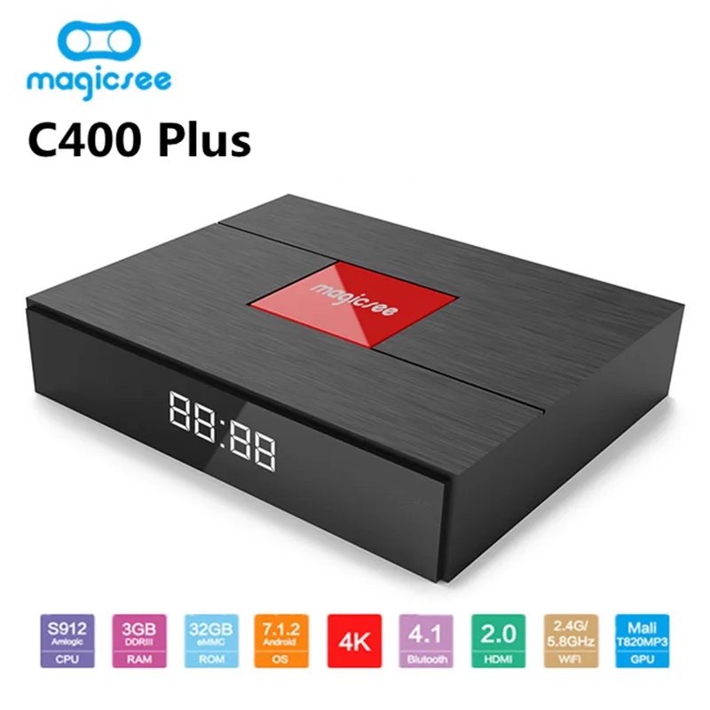 Magicsee C400 Plus Amlogic S912 Восьмиядерный ТВ приставка 3 + 32 ГБ Android 4K Смарт DVB-S2 DVB-T2 кабель