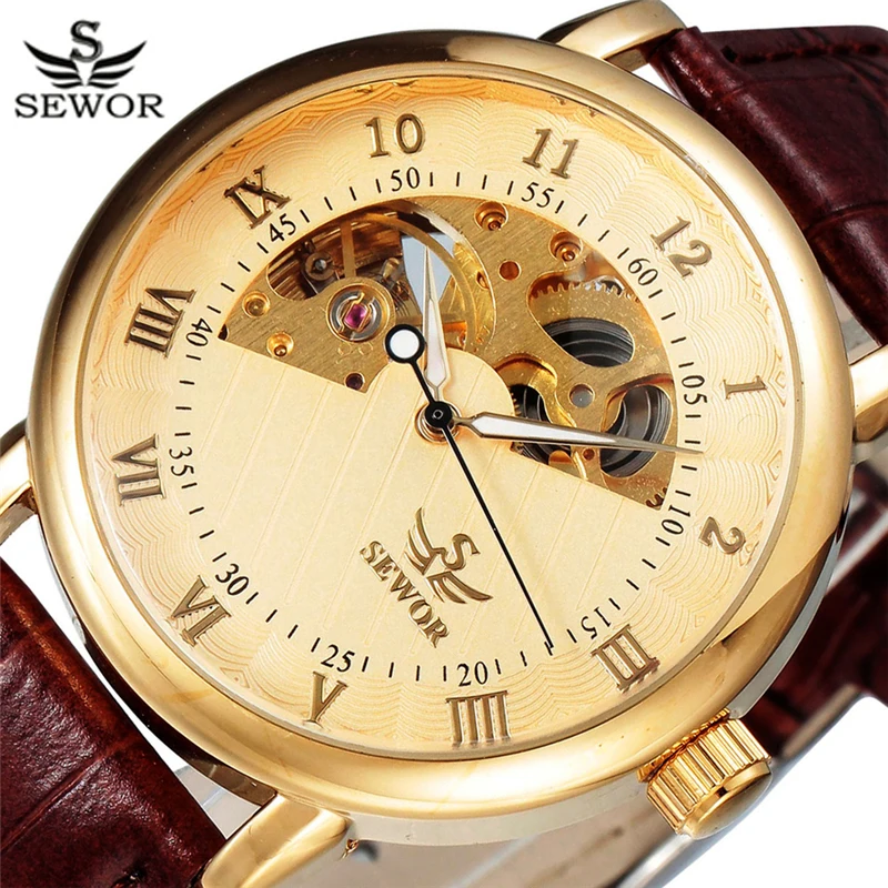

Sewor Automatic Watch Men Brand Luxury Design Business Leather Mechanical Skeleton Wristwatch 2016 Fashion Luxury Watch SWQ08