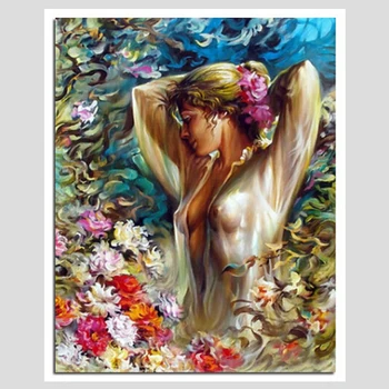 

Knitting Needles Portrait 3D Diamond Embroidery Cross Stitch Patchwork Diy Diamond Painting round Diamond Mosaic Girl In Flower