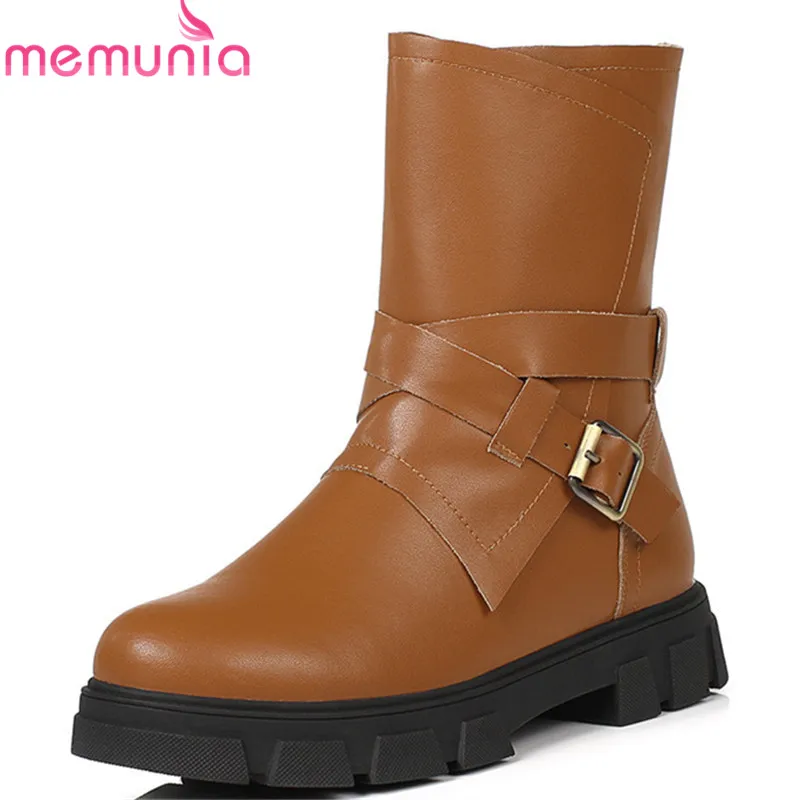 

MEMUNIA 2018 fashion new boots women genuine leather ankle boots comfortable flat platform shoes ladies autumn winter boots