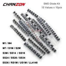 150pcs SMD диод с барьером Шоттки диод выпрямителя тока кабельные наконечники в наборе для(M1 M4 M7 S1M S2M S3M SS14 SS16 SS24 SS26 SS34 SS36 RS1M US1M LL4148