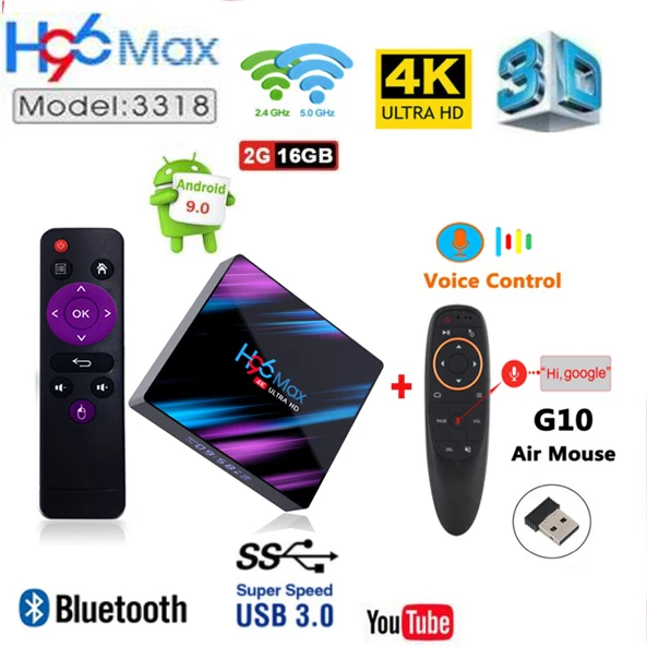 Rockchip RK3318 H96 MAX Smart tv Box Android 9,0 4 Гб ОЗУ 32 ГБ/64 Гб ПЗУ 4K USB3.0 H.265 телеприставка