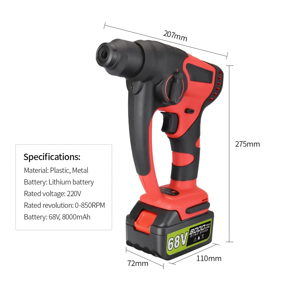 88 в, 1000 мА/ч, роторный молоток с литиевой батареей, безщеточный Аккумуляторный молоток, электрическая дрель-шуруповерт с сумкой, электроинструменты