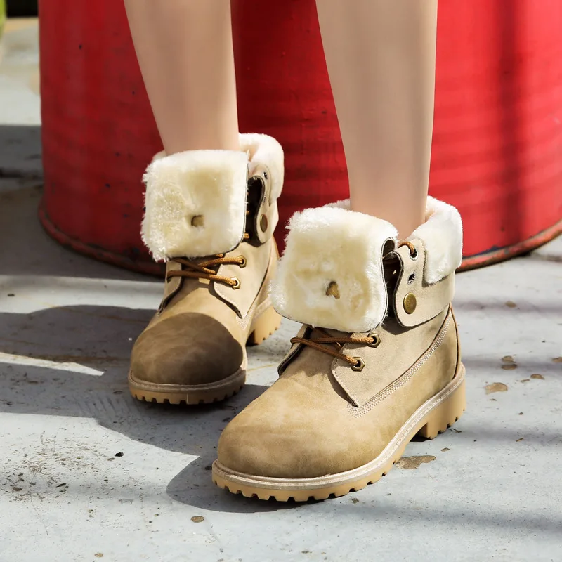 

Koznoy Snow Boots Winter Plush Inside For Women Ankle Boots Warm Booties Turndown Fur Platform Shoes Winter Women Ankle Shoes