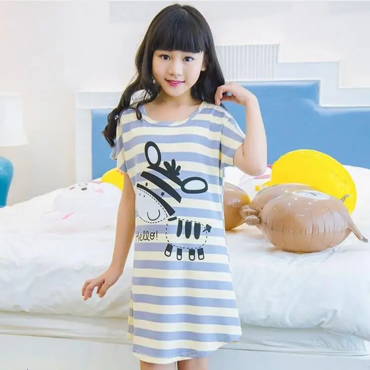 

Hot Sale 2019 Summer Fashion Princess Cotton Children Nightgowns Big Girl Nightdress Cartoon short Sleeve Kids Sleep Dress