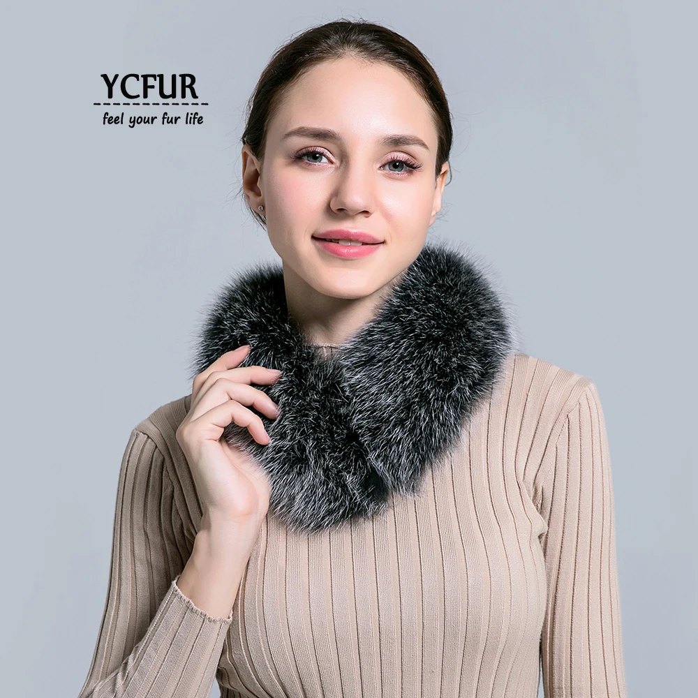 YCFUR простой стиль женские шарфы натуральный Лисий меховой воротник короткий шарф