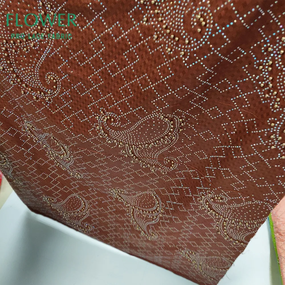 

Unique Pattern Design Coffee Color Bazin Riche Jacquard Lace Fabric With Perfume Smell Guinea Nigerian Lady Wedding Stones Basin