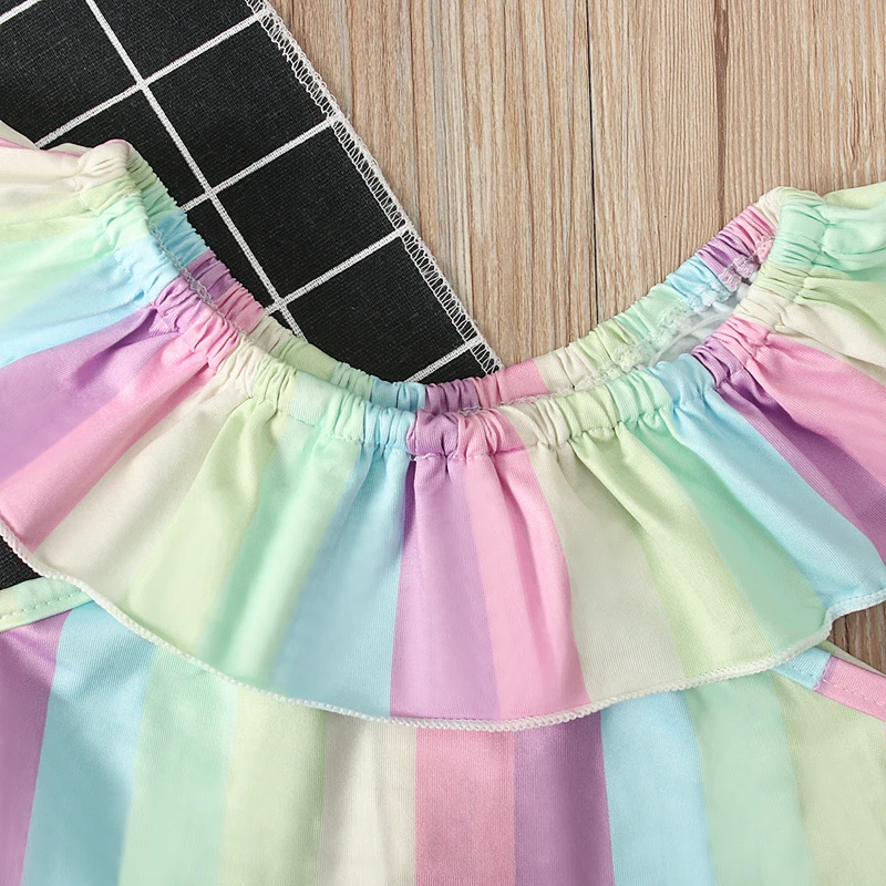 Летняя детская одежда для маленьких девочек Повседневная футболка без рукавов с принтом радуги топы+ шорты комплект из 2 предметов, костюм