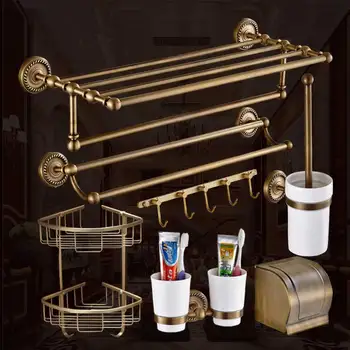 

Antique Bathroom Pendant Bathroom Towel Rack Toilet Brush Towel Rack All Copper Shelf Bathroom Hardware Accessories Lt10