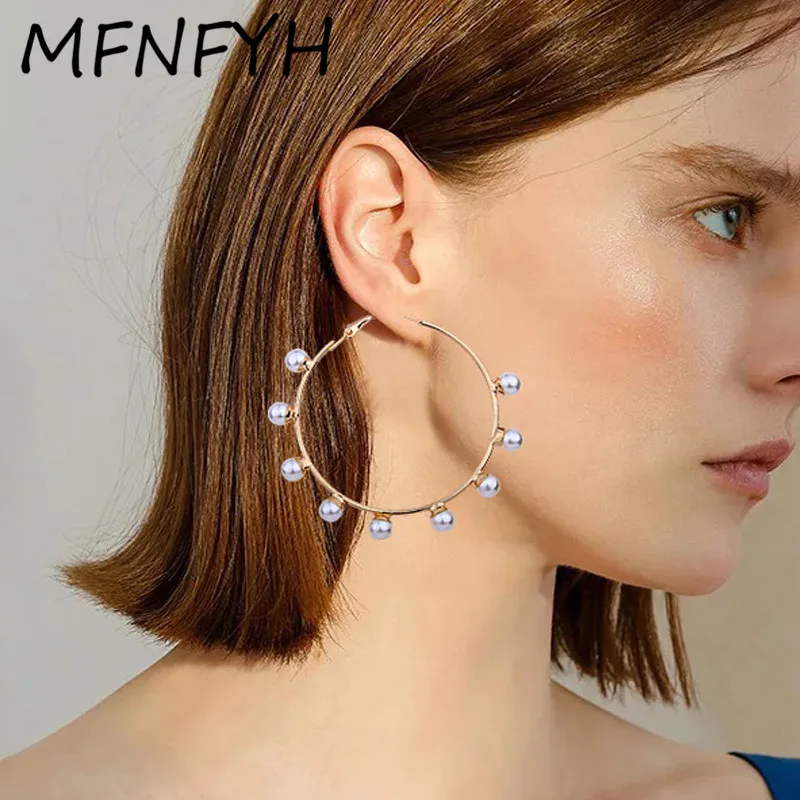 MFNFYH Fashion 50MM Big Round Circle Hoop Earrings Gold Color Imitation