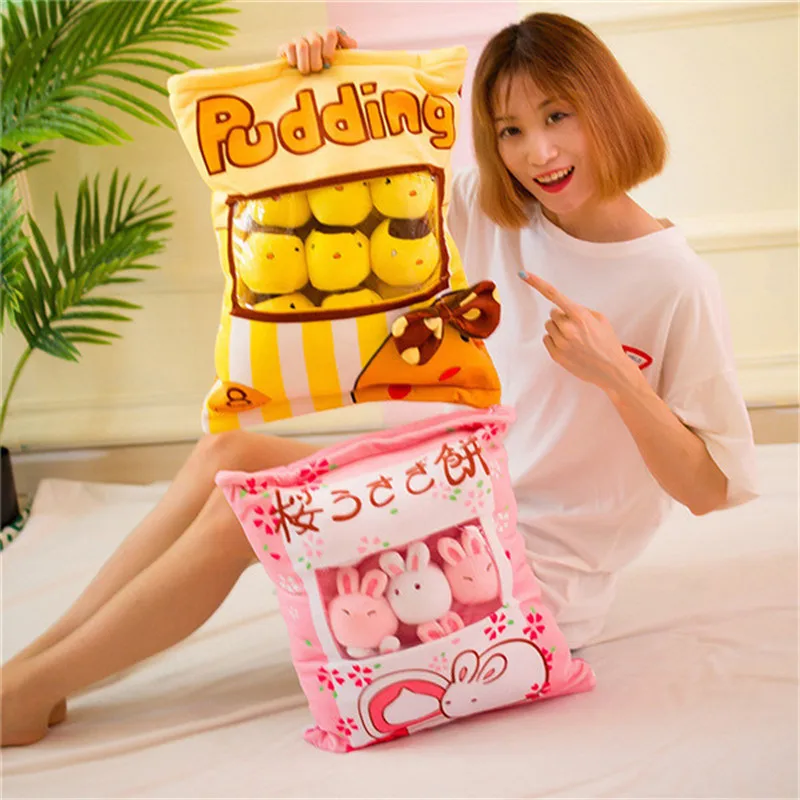 8pcs Big Bag Chicken Sakura Bunny Rabbits Bag Pudding Plush Simulation Snack Throw Pillow Toys Cartoon Dolls (12)