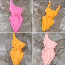 Купальник женский сплошной сексуальный пляжный купальный костюм на одно плечо сплошной пуш-ап высокая пляжная одежда