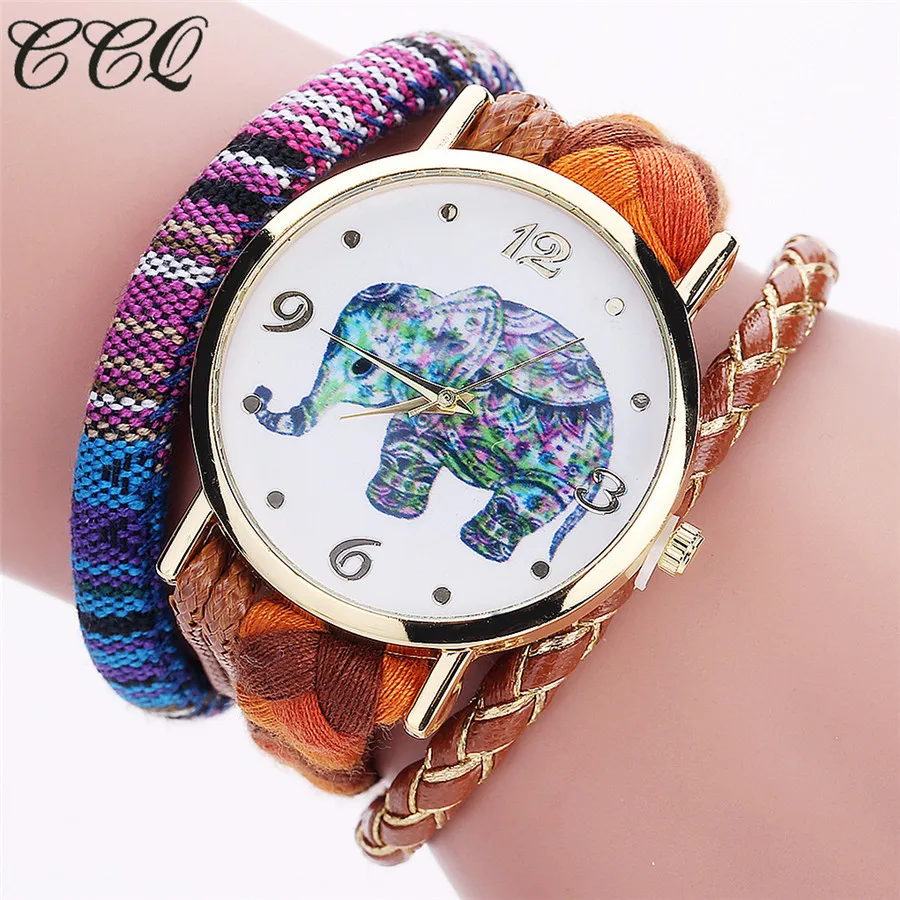 CCQ бренд богемный стиль ручной работы Плетеные часы со слоном Модные женские браслет на веревке наручные часы Relogio Feminino