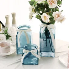 Маленькая свежая литературная стеклянная ваза прозрачная гидропонная креативная ваза для украшения гостиной цветная вставленная сухая Цветочная ваза Q291