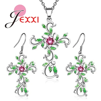

Special Spring Image Jewelry For Women Natural Glamorous Leaves Vine Branch Crystal Cubic Pendant Necklace Earrings Adjustable