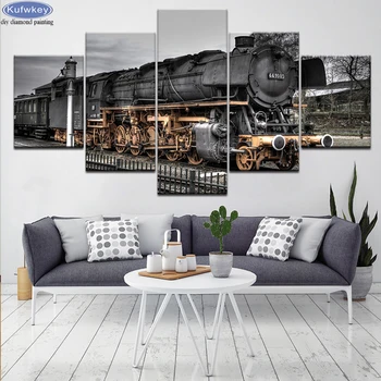

5 pcs Full Square Round Drill 5D DIY Diamond Painting Retro steam train mosaic Cross Stitch Rhinestones Embroidery Home Decor