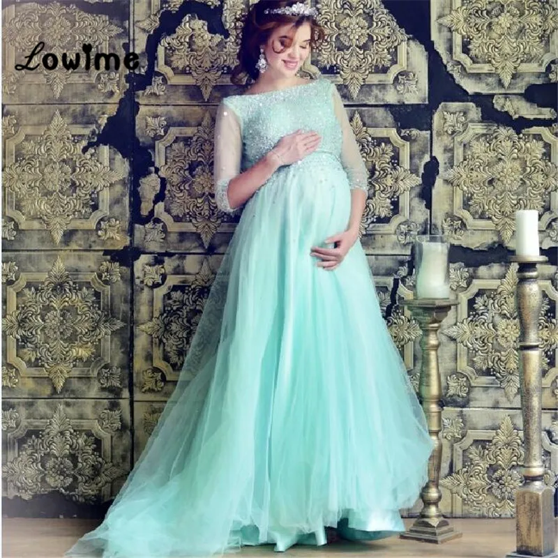 Plus Size Long Elegant Boho Mint Green Prom Dress Tulle ...