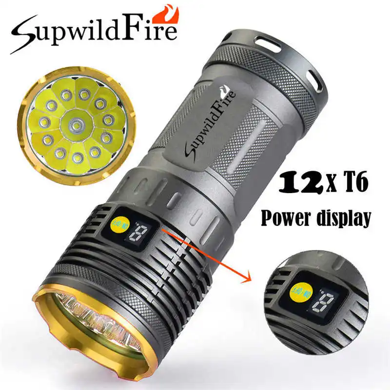 Supwildfire 35000LM 12 x XM-L T6 LED powerful led flashlight Digital Display Hunting Flashligt by 18650 battery #3o4 (6)