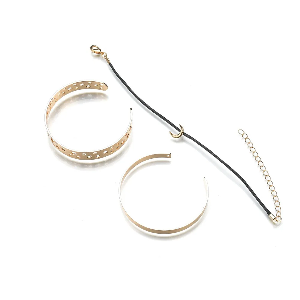 European and American Explosion Star Moon Bracelet Natural Retro Hollow Wax Rope Three Layer Women's Bracelet (12)