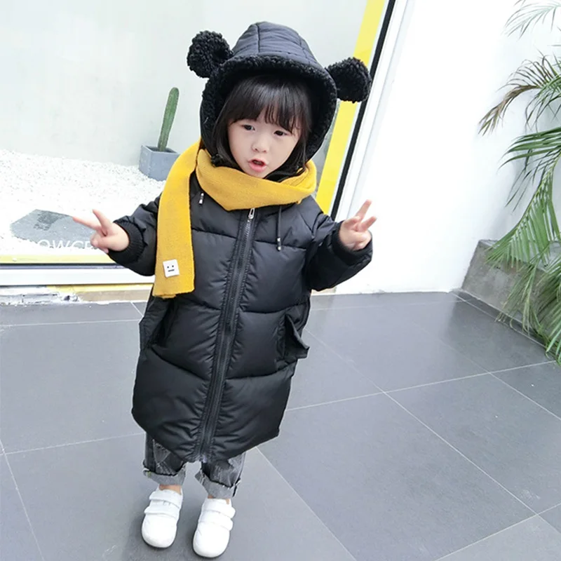 

BuDingXiong 2017 Baby Girls Winter Outwear Lovely Hooded Cotton Kids Coats for Girls Thicker Long Parkas Children Warm Jacket