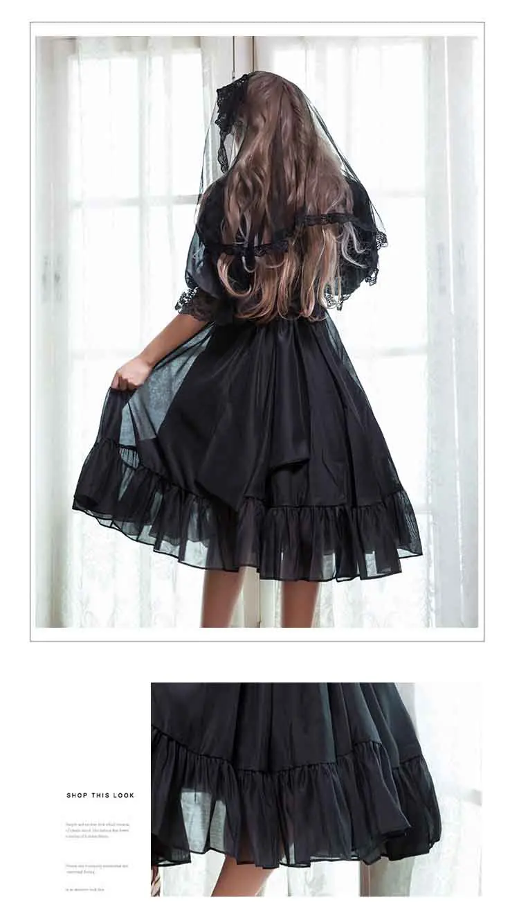 Женское готическое викторианское платье лолиты с рукавом три четверти JSK винтажное кружевное платье принцессы из органзы белого и черного цвета размера плюс XL