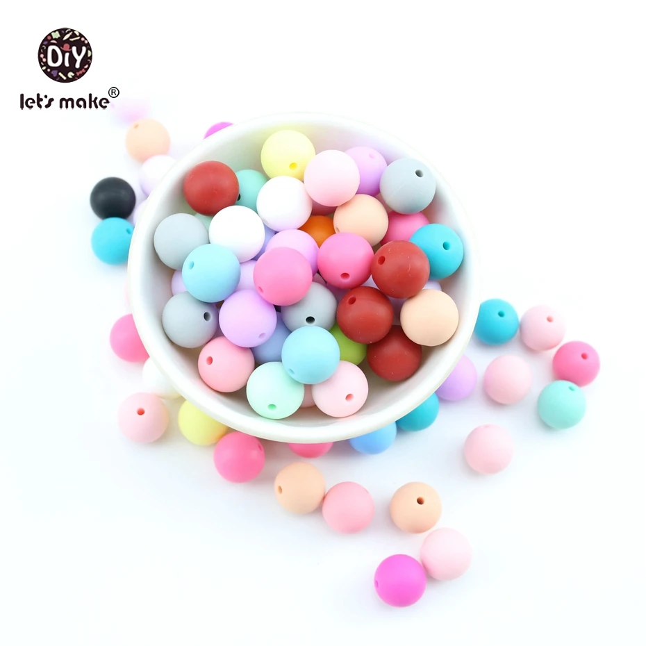 Let's Make 12mm 30pc Perle Silicone Beads Colorful Food Grade Silicone Teether Making Jewelry Necklace Beads Baby Teether Gifts