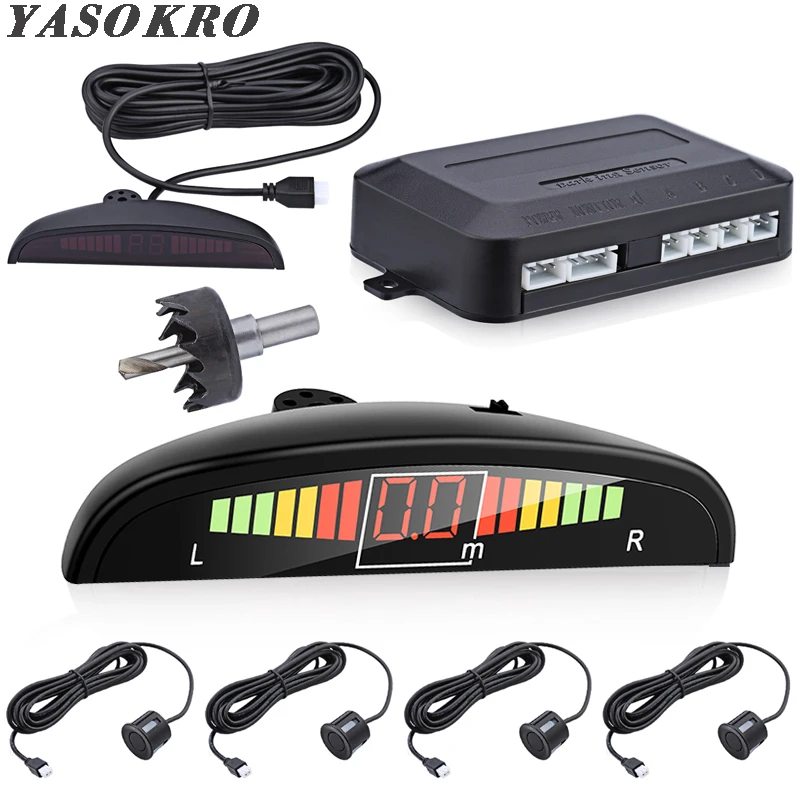 Koop Auto Parktronic LED Parking Sensor Kit Backlight Display met Schakelaar Reverse Backup Radar Monitor Detector Systeem Met 4 Sensoren