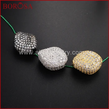 

BOROSA New Rotary Beans Beads Micro Pave Zirconia Metal Spacer Beads for Bracelet/Necklace DIY Druzy Jewelry Finding WX411