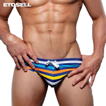 

2019 New Sexy Low-rise Striped Beach Mens Brief Underwear Patchwork Color Drawstring Men's Panties Swimsuit ropa interior hombre