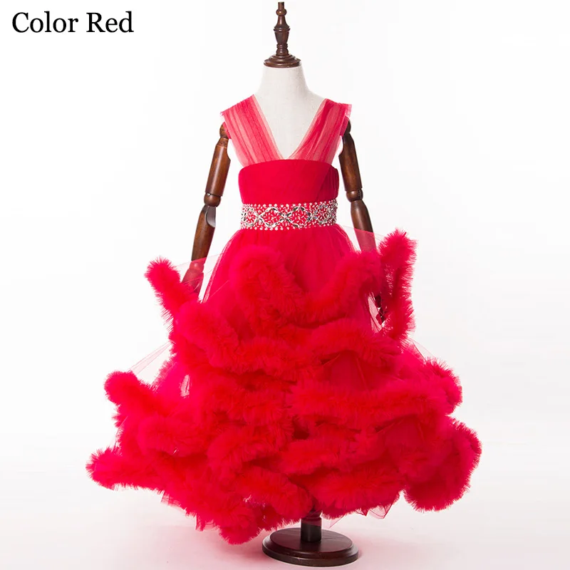 Свадебные платья для девочек с рисунком облаков и маленьких цветов; вечерние платья для малышей; пикантные детские изображения; платья для выпускного вечера; вечерние платья; коллекция 8007 года - Цвет: Red