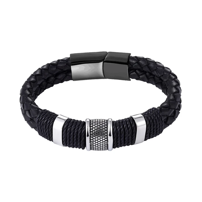 

2018 Fashion Black/Brown Multi-layer Braid Woven Leather Bracelet Stainless Steel Bracelet Men Bangle Male Jewelry Vintage Gifts