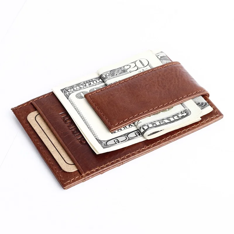 

2017 Male Genuine Leather Money Clip Credit Card Pocket Clamp for Money Men Hold Slim Wallet Purse