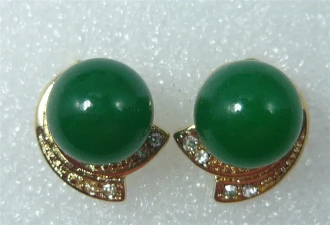 

Hot selling> 2 choices wholesale Genuine cultured 9-10mm green jade stud earring #421 -Bride jewelry free shipping