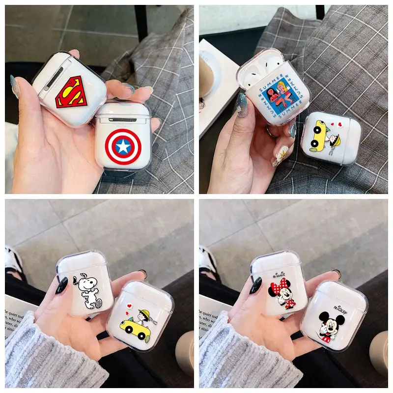 Headphones Case For Airpods Cute Transparent Hard PC Earphone Case For Airpod Cover Air Pods Cartoon Protector Charging Box Skin