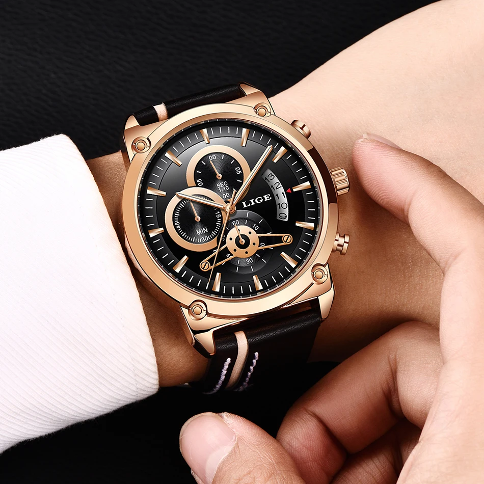 Новинка 2019 года LIGE для мужчин s часы лучший бренд роскошные кожаные водостойкие часы спортивный хронограф кварцевые наручные