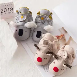 Рождество обувь для малышей для мальчиков и девочек мультфильм обувь в виде животных зима теплая детская обувь Нескользящая домашняя