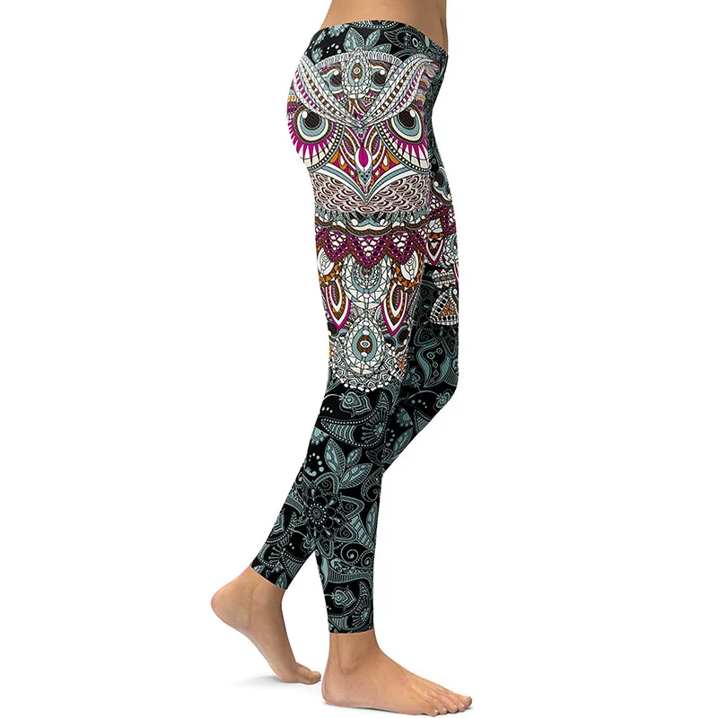 

2017 Skinny Christmas holiday sweatpants 3D printed Owl paisley Mosaic women's yoga pants Running leggings Gym outfits jeggings
