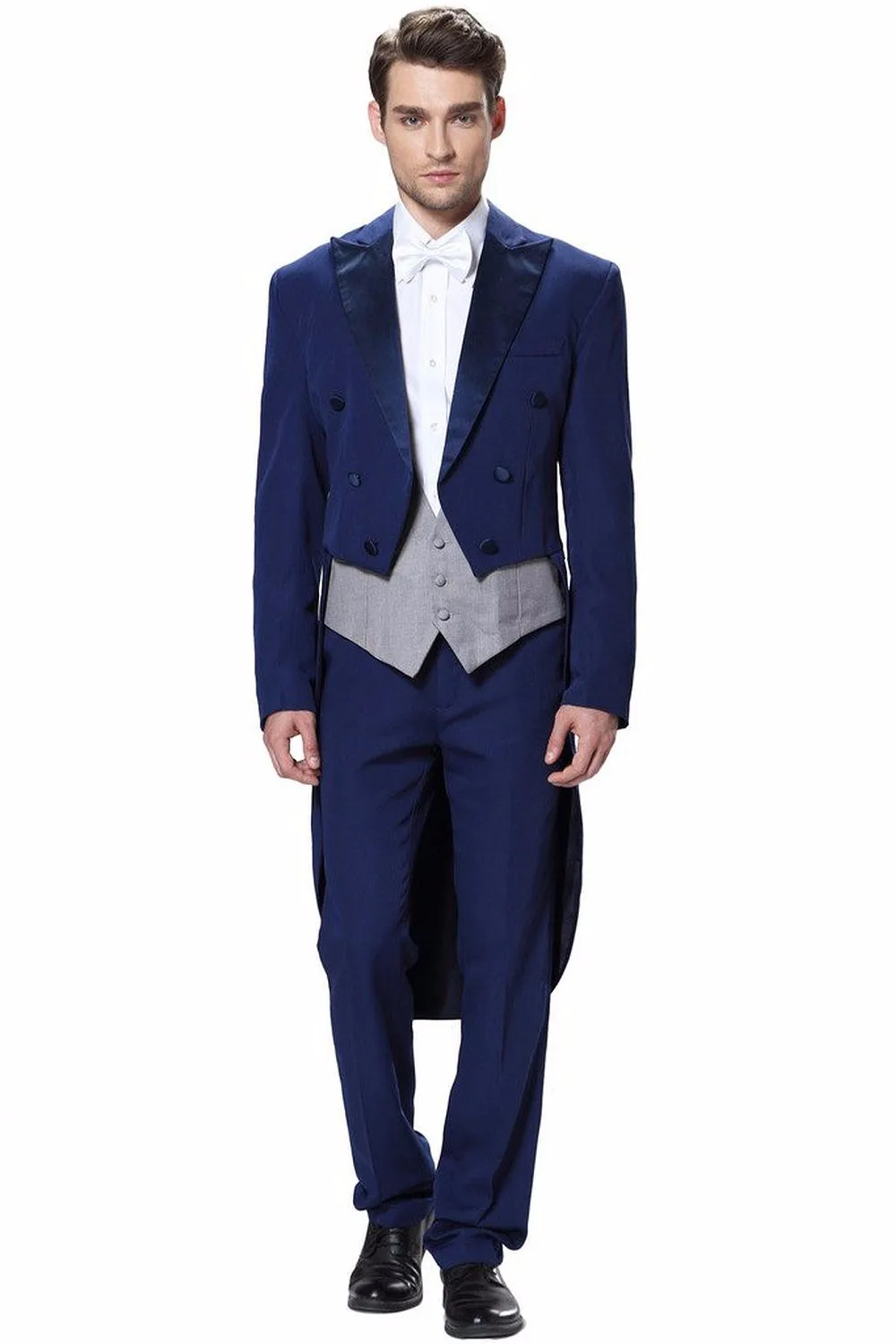 Long Jacket Slim Fit Wedding Suit Men M 1021 Dark Blue Tailcoat Jacket