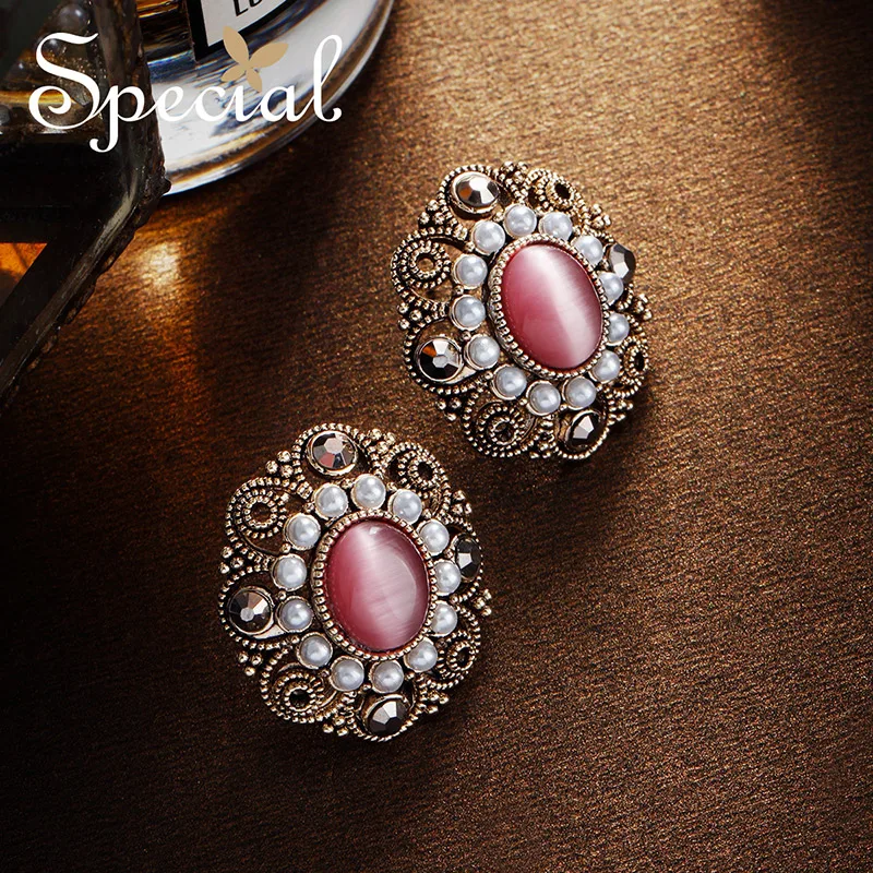 

SPECIAL Euramerican temperament opal S925 silver pin earrings pan god's labyrinth S2218E